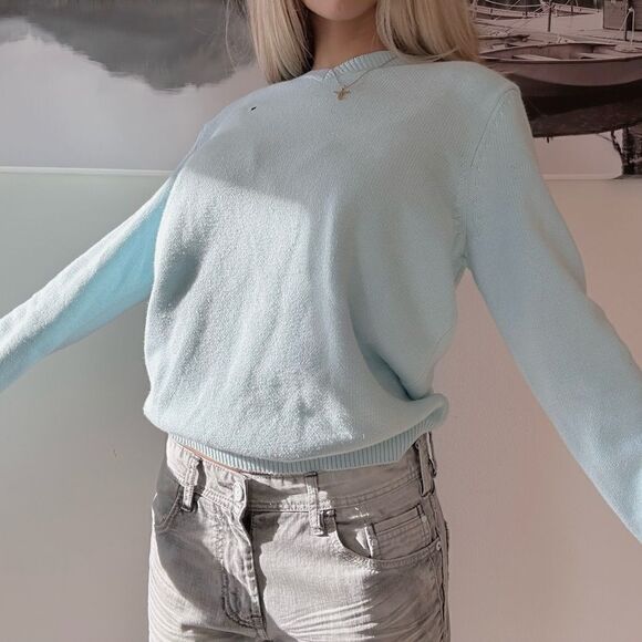 Y2k pastel blue oversized knit slouchy soft girl crew neck sweater - Picture 1 of 8